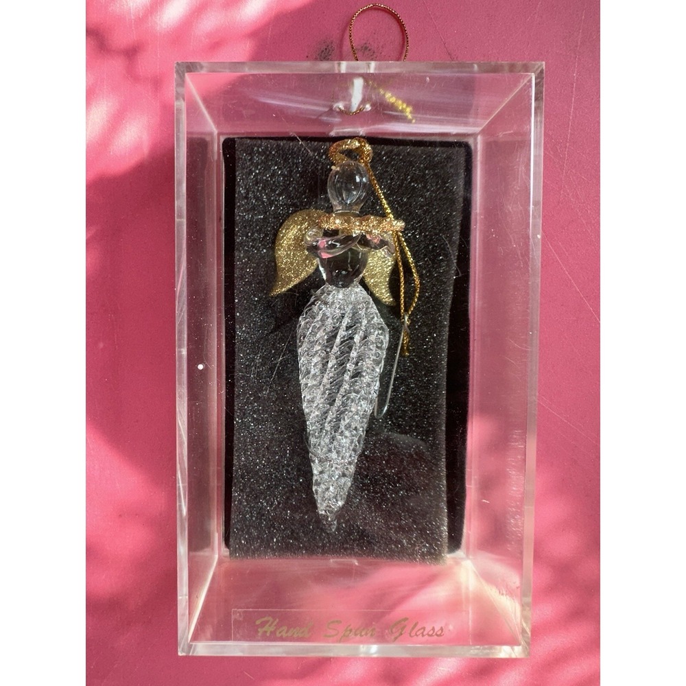 Unique Treasures‎ Hand Spun Glass Angel Christmas Ornament With Case